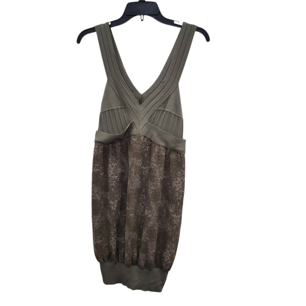 Guess by Marciano Women's Olive Snakeskin Sleeveless‎ Silk Bubble Hem Dress Sz M